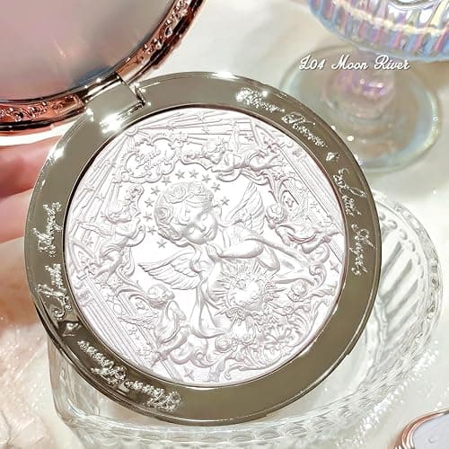 Flower Knows Little Angel Embossed Highlighter - Cool Starlight Highlighter Powder,Long-Lasting Ethereal Starry Glow,Cool Blue-Purple & White Pearl Shimmer,Galaxy-Inspired(L04 Moon River) thumbnail 8