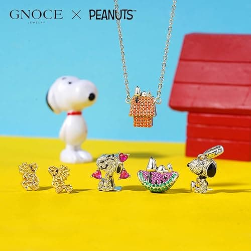 GNOCE Peanuts Snoopy Hugging Woodstock Diamond Pendant Dangle Charm for Women, S925 Sterling Silver Dangle Charms for Women Wife, Valentine‘s Day, Mother’s Day Jewelry thumbnail 4