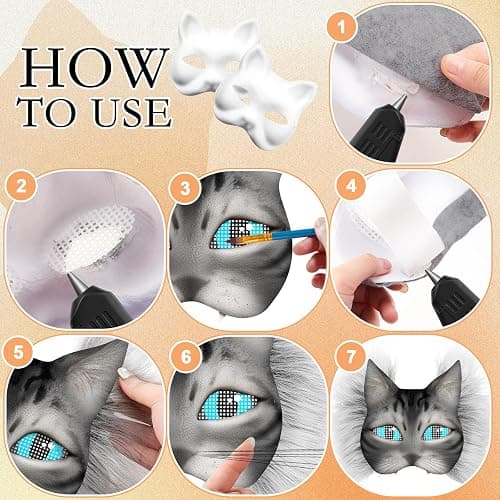 Seenelling 33 Pcs Therian DIY Mask Kit for Beginners Including Blank Cat Mask Faux Fur Fabric Felt Fabric Plastic Mesh Sheet(Classic Colors) thumbnail 6