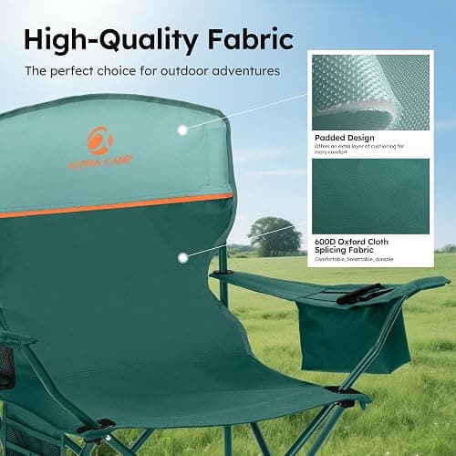 ALPHA CAMP 2-Pack Folding Camping Chair with Cooler Bag & Lumbar Support | Durable steel frame & Oxford fabric. Features 4-can cooler, 350lbs Capacity side pocket,Carry Bag,Cup Holder，Pocket，for Sand thumbnail 6