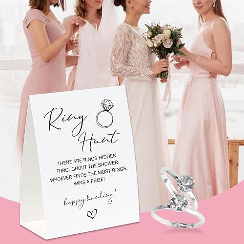 UHADRE Ring Hunt Game(30 Rings with One Sign), Minimalistic Bridal Shower Game, Fun Wedding Game/Engagement Party Game, Bridal Shower Decorations-RH06 thumbnail 4