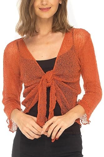 SHU-SHI Sheer Summer Shrug Cardigan Lightweight Mesh Knit Tie Front Cover Up for Dresses, Evenings, Beach - Image 1