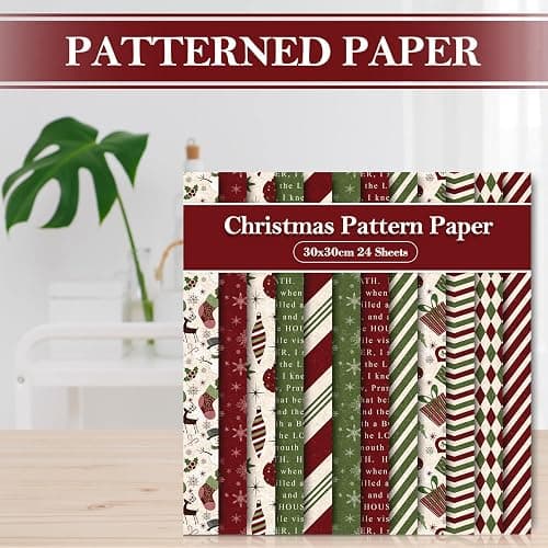 Whaline 24 Pack Christmas Pattern Paper 30x30cm Red Green Textured Scrapbook Paper Double-Sided Xmas Craft Papers Folded Flat for DIY Background Card Making Scrapbook Photo Album Decor, 12 Designs thumbnail 5