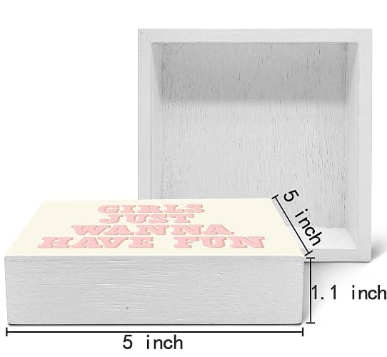 SRADMO Girls Just Wanna Have Fun Pink Wood Box Sign Desk Decor,Inspirational Preppy Wooden Block Box Sign Decoration for Girls Room Dorm Shelf Table Decor thumbnail 3