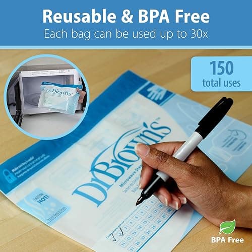 Dr. Brown’s Microwave Steam Steriliser Bags for Baby Bottles, Travel Steriliser, Reusable Steriliser Bags, Hospital-Grade Sterilising Bags, 5-ct thumbnail 6