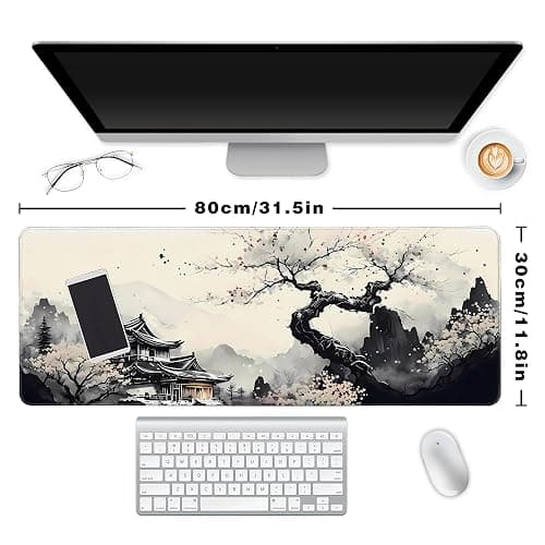 Long Gaming Mouse Pad Extended Anime Large Desk Pad with Non-Slip Base Full Keyboard Mat with Stitched Edges for Gaming and Office 31.5 x 11.8 inches (Wash Painting) thumbnail 2