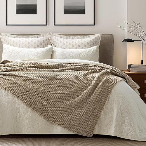 EVERGRACEHOME Chunky Chenille Knit Throw Blanket for Couch, Soft Luxurious Moss Stitch Blankets for Bed, Cozy Decorative Farmhouse Knitted Throws for Sofa, Sand Dune, 50" x 60" thumbnail 5