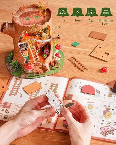 ROBOTIME Kit Maison Miniature à Construire Fairytale Tree House, Kit de Construction 3D en Bois avec Éclairage LED, Cadeau d'anniversaire Créatif pour Adultes et Adolescents thumbnail 2