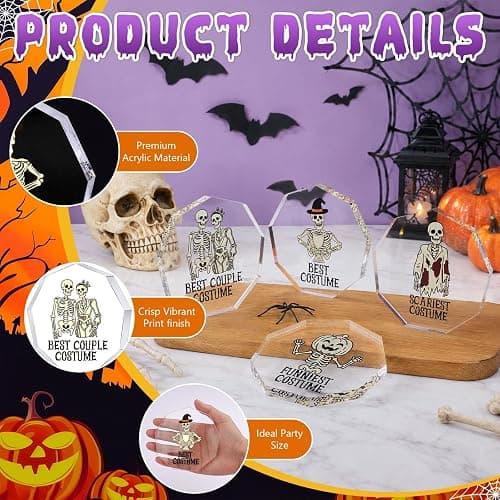 59 Pcs Halloween Costume Contest Awards for Adult Halloween Party Supplies | 4 Acrylic Skeleton Halloween Trophies, 4 Award Sashes, Ballot Box, 50 Voting Cards thumbnail 3