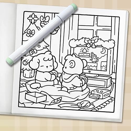 Merry Christmas: Cozy Coloring Book for Adults and Teens with Adorable Characters and Cute Holiday Scenes for Relaxation thumbnail 7