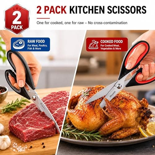 iBayam Kitchen Scissors All Purpose Heavy Duty 2 Pack with Protective Sheath, Stainless Steel Shears Kitchen Utensils Set for Cutting Food Cooking Meat Poultry Dishwasher Safe Soft Comfort-Grip thumbnail 6