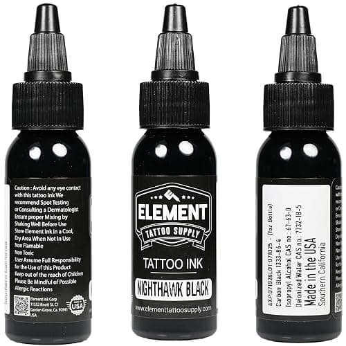 Element Tattoo Supply Nighthawk Black Tattoo Ink Vegan Professional 1oz | cruelty free formula, made in usa, richly pigmented for bold lines, smooth consistent flow, safe for human skin thumbnail 3