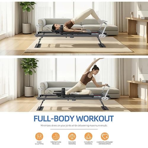WNPANE Foldable Pilates Reformer for Home Use – Pilates Reformer Machine with Multi-Color Adjustable Resistance Bands, Space-Saving Reformer for Core Strength & Full Body Workout thumbnail 4