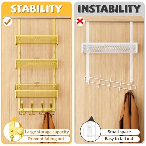 Kaiferty Over The Door Hooks Organizer, Coat Rack Over The Door Storage Hanger Towel Rack, Back of Door Storage Organizer for Bathroom,Bedroom,Kitchen,Office (Gold, 4-Tier) thumbnail 3