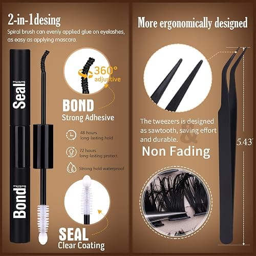 Geeneiya Volume Lash Clusters Kit DIY Lash Extension Kit D Curl Eyelash Extensions with Waterproof Lash Bond and Seal Waterproof Tweezers,10-16MM Cluster Lashes 300Pcs thumbnail 3