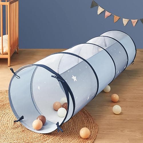 Tiny Land Kids Play Tunnel Tent for Toddlers, 69" x 18" Foldable Crawl Toys for Baby, Indoor & Outdoor Pop Up Dog Tunnel with Breathable Mesh (Blue) - Image 1