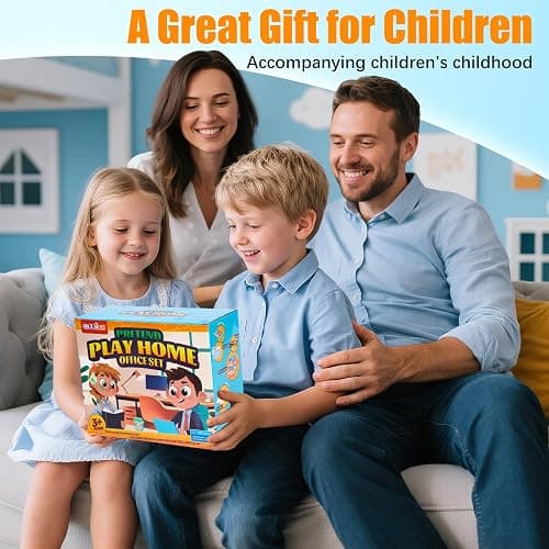Cleboen Pretend Play Home Office Set for Kids — Toy Laptop Computer, LCD Writing Tablet, Pop Fidget Calculator, Phone, Headset, Glasses, Coffee Cup & Handbag, Birthday Gifts for Boys Girls Age 3-5-7 thumbnail 7