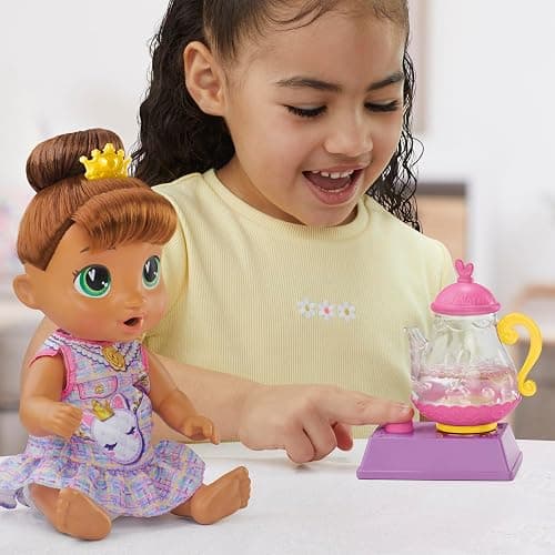 Baby Alive Bubbly Tea Party Sophia Sparkle Doll with Teapot Accessories, Brown Hair, 11 Inches, Kids Toys, Ages 3+ thumbnail 10