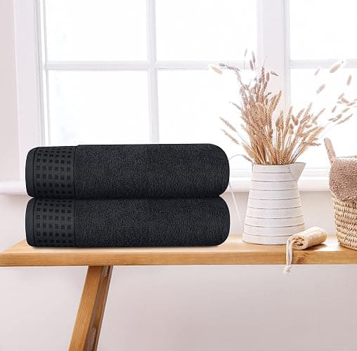 GLAMBURG 100% Cotton 2 Pack Oversized Bath Towel Set 28x55 Inches, Ultra Soft Highly Absorbant Compact Quickdry & Lightweight Large Bath Towels, Ideal for Gym Travel Camp Pool - Black thumbnail 4