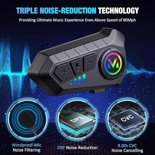 Motorcycle Helmet Speakers - Super Long Battery Life, Helmet Headphones Single Use Headset with Soft/Hard Mic,IPX6 Automatic Answer/Music Control/Intelligent Noise/Wake up Siri thumbnail 3