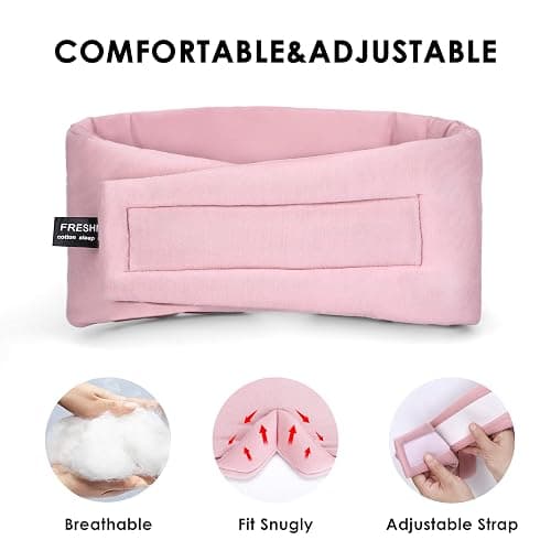 FRESHME Cotton Sleep Mask Blackout - Handmade Eye Mask for Sleeping Eye Shade Cover Sleep Mask for Women Men Girl Soft and Breathable Adjustable Blinder Light Blocking Pink Airplane with Travel Pouch thumbnail 3