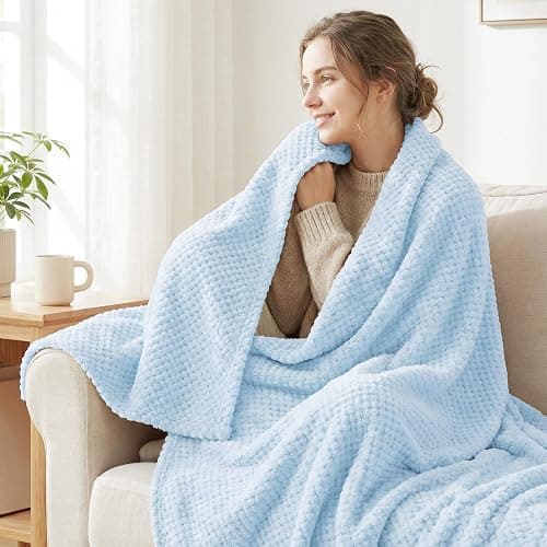 Exclusivo Mezcla Fleece Throw Blanket Extra Large, Super Soft and Warm Blankets for Couch, Sofa and Bed Waffle Textured, Cozy, Fuzzy and Lightweight (Light Blue, 50x70 Inches) thumbnail 3