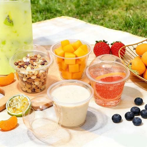 Clawsoff 50 Pack 9 oz Plastic Cups with Dome Lids, Disposable Dessert Cup No Hole, Fruit Cup, Clear Parfait Cups for Cake, Cold Drink, Ice Cream, Salad thumbnail 6