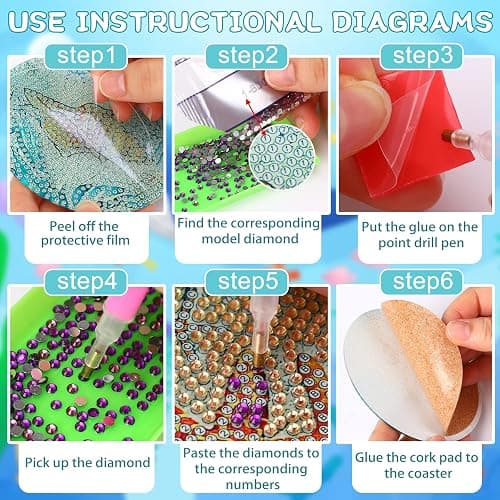 UPINS Ocean Diamond Art Painting Coaster Kit, 8Pcs DIY Crafts Kit with Holder, Non Slip Coaster Art Supplies for Adults, Ideal Christmas Gift thumbnail 3