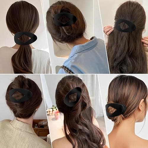 Atoden Large Flat Round Hair Clips Oval Claw Clips for Thick Medium Thin Hair 6Pcs Non Slip Strong Hold Barrettes Duckbill Accessories for Women Girls Matte Black Color thumbnail 2