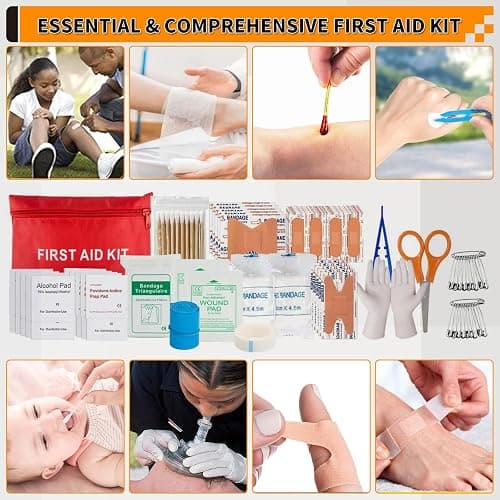 Survival Kit, Gifts for Men Women Teen Boys, 252 pcs Survival Gear and Equipment Mini First Aid Kit for Car Home, Emergency Kit with Molle System for Earthquake, Outdoor Adventure, Car Travel thumbnail 6