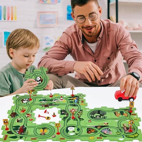 25PCS Puzzle Racer Kids Car Track Set, Jungle Themed Series, Educational Car Puzzle Toys Gifts for Kids and Boys thumbnail 2