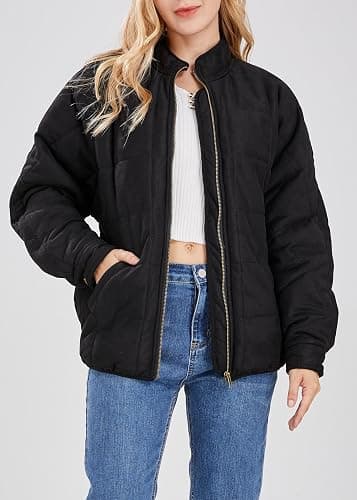 utcoco Women's Causal Lightweight Jacket Stand Collar Long Sleeve Zip Up Winter Coats for Women thumbnail 8
