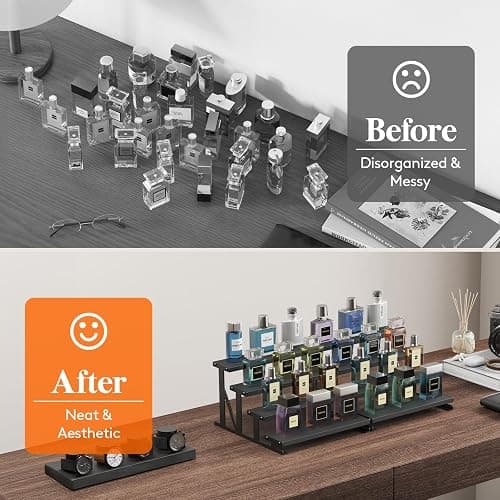 Lifewit 4 Tier Cologne Organizer for Men, 9.8inch Wooden Perfume Stand, Display Riser Shelf for Fragrance, Aftershave, Skincare Makeup for Vanity, Bedroom, Bathroom Countertop Storage, Black, 1 Pcs thumbnail 6