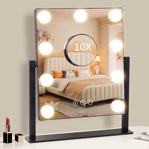 NUSVAN Vanity Mirror with Lights,Makeup Mirror with Lights with 9 Dimmable LED Bulbs, 3 Color Lighting Modes Detachable 10X Magnification Mirror Touch Control,360°Rotation thumbnail 6