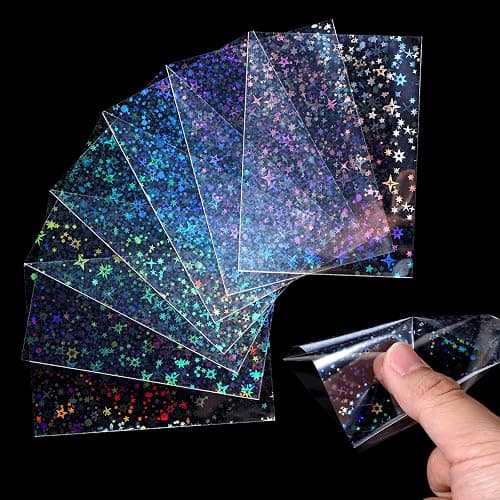 YBEATY 200 Pcs Laser Flashing Holographic Photo Card Sleeves Love Heart-Shape Transparent Waterproof Trading Card Protective Cover for Photo Card(Starry Sky Style) - Image 1