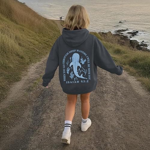 KEEVICI Cute Christian Hoodies For Girls Graphic Sweatshirt Whale Shark Kawaii Hoodie Kids Jesus Faith Bible Verse Pullover thumbnail 5