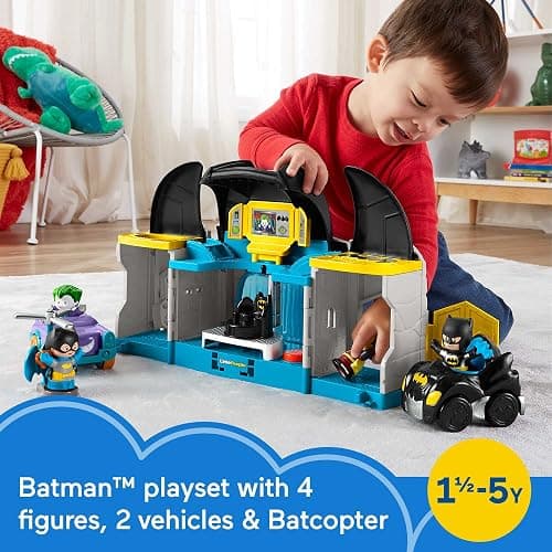 Fisher-Price Little People DC Super Friends Toddler Toy Deluxe Batcave Playset with Batman Figure for Pretend Play Ages 18+ Months thumbnail 3