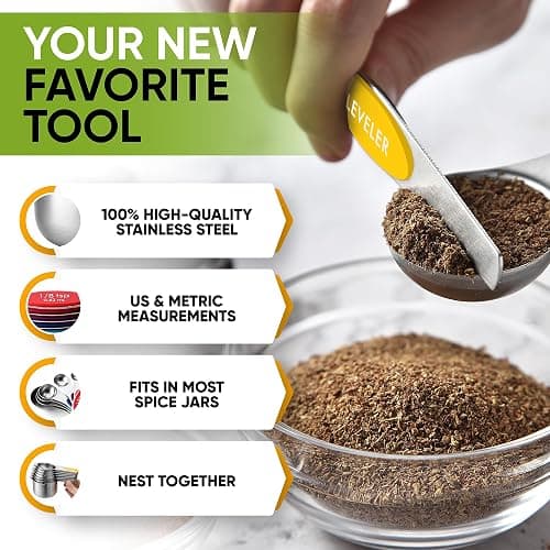 Spring Chef Magnetic Measuring Cups & Spoons Set, Patented, Strong N45 Magnets, Heavy Duty Stainless Steel Fits in Spice Jars for Baking & Cooking, BPA Free, Set of 15 with Leveler, Multicolor thumbnail 6