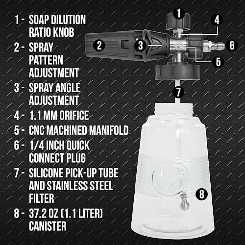 VIKING Professional Foam Cannon for Car, Adjustable Spray Nozzle, 1.1 Liter Soap Canister, 1/4" Quick Connect Plug for Pressure Washer and Car Detailing Kit thumbnail 3