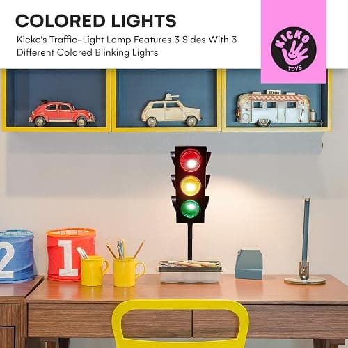 Kicko 11-Inch Traffic Light Lamp with Base - 4-Mode Color Changing Stop Lights for Kids’ Bedroom, Birthday Party Decoration or Playroom - Battery or USB Powered Mini Night Light - Boys Room Decor thumbnail 2