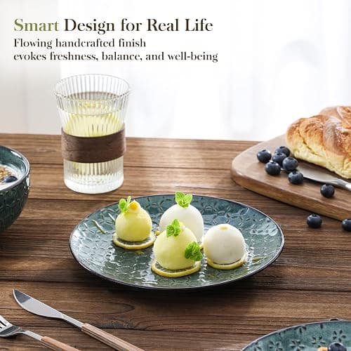 MALACASA 12 Pieces Dinnerware Sets, Farmhouse Plates and Bowls Sets, Embossed Green Dish Set for 4, Vintage Relief Ceramic Dish Set, Chip-Resistant, Microwave and Dishwasher Safe, Series LYDIA thumbnail 3