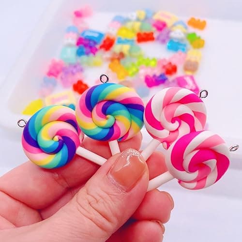 Bulk Assorted Candy Pendant,Grandient 3D Gummy bear Charms for Jewelry Necklace Earrings Bracelet Art Craft Project Making (70pcs with hole) thumbnail 3