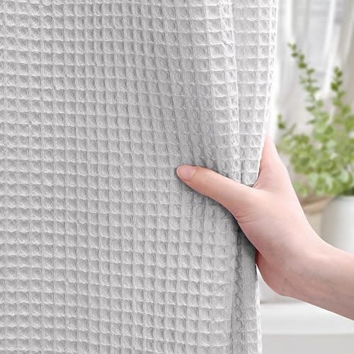 XOGUIBO Waffle Weave Shower Curtain - Light Grey Cotton Fabric Texture Heavyweight Shower Curtain for Bathroom,Washable,72Wx72L thumbnail 5