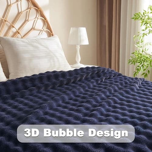 NEWCOSPLAY Throw Blanket for Couch Dark Navy Super Soft Flannel Fleece 3D Bubble Lightweight Bed Blanket All Season Use (Dark Navy, Throw(50"x60")) thumbnail 5