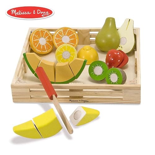 Melissa & Doug Wooden Play Food Bundle - 21 Hand-Painted Food Pieces with 4 Crates & 17-Piece Cutting Fruit Set with Storage Box thumbnail 3