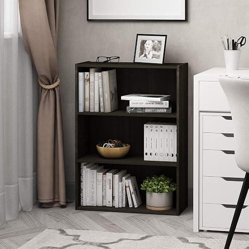 Furinno PASIR Book Shelf, 3-Tier Bookshelf, Storage Shelves Bookcase, 9.7 x 23.7 x 31.5, for Living Room, Bedroom, Home Office, Espresso thumbnail 2
