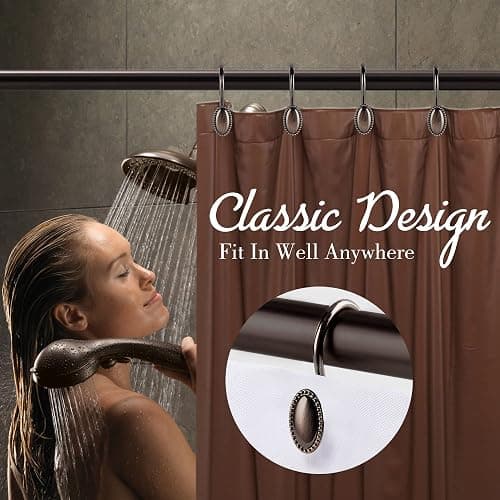 iToplin Metal Shower Curtain Hooks, Oil-Rubbed Bronze Rustproof Decorative Shower Curtain Rings for Bathroom, Curtain Hooks for Shower Liner, 12Pcs thumbnail 4