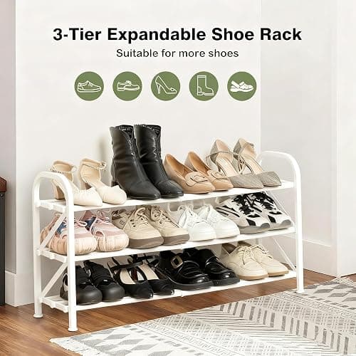 Atrastout 3-Tier Shoe Rack for Closet, 16"-32" Expandable Shoe Rack Adjustable for Entryway Closet Doorway Sturdy Metal, White thumbnail 4