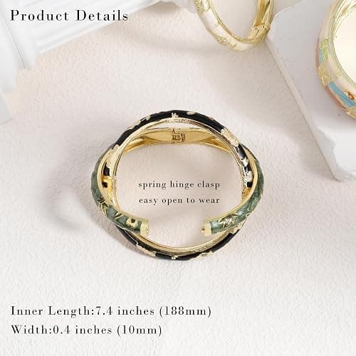 Gracayfr Vintage Flower Bangle Chinoiserie Cloisonne Bracelet Summer Elegant Vibrant Ethnic Jewelry Gifts For Women Best Friend Mom Sister thumbnail 6
