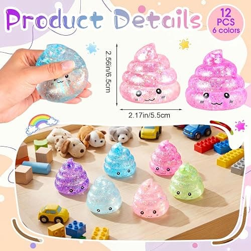Meooeck 12 Pack Novelty Poop Stress Balls Maltose Glitter Poops Adult Stress Relief Balls Cute Sensory Fidget Funny Soft Squeeze Ball for Anxiety Autism ADHD Birthday Poop Party Favors Gift thumbnail 2